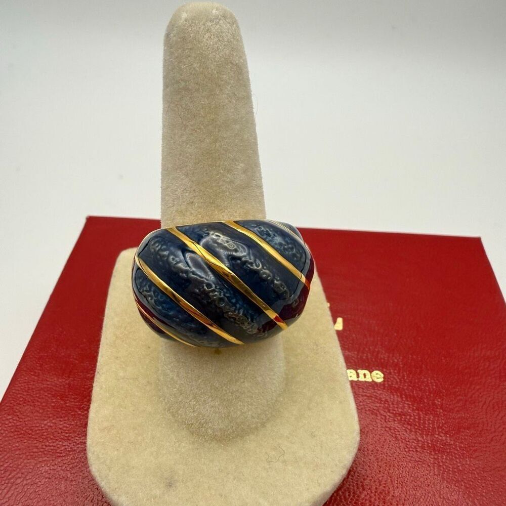Kenneth Jay Lane blue Enamel Gold Tone Ring Size 9 New